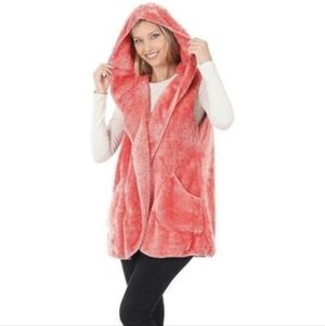 Zenana faux fur hooded vest Sz M *new*